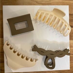 Set of Brown and Cream Hair Clips NWOT